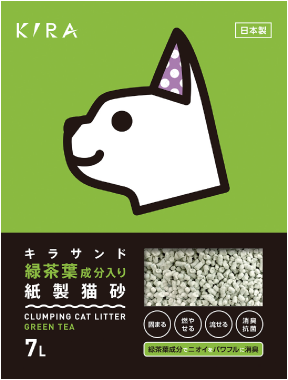 緑茶葉成分入り紙製猫砂パッケージ